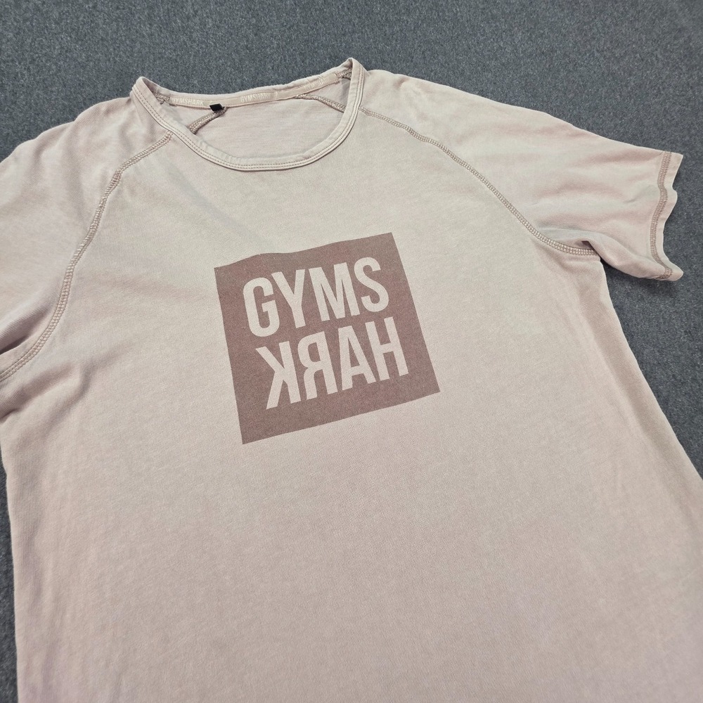 Gymshark Shirt‎ Men Medium Beige Brown Short Sleeve Casual Box Logo *